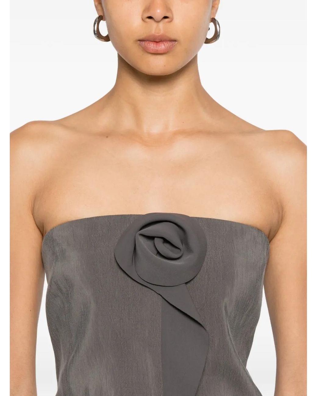 Giorgio Armani Gray Technical Silk Top With Floral Detail