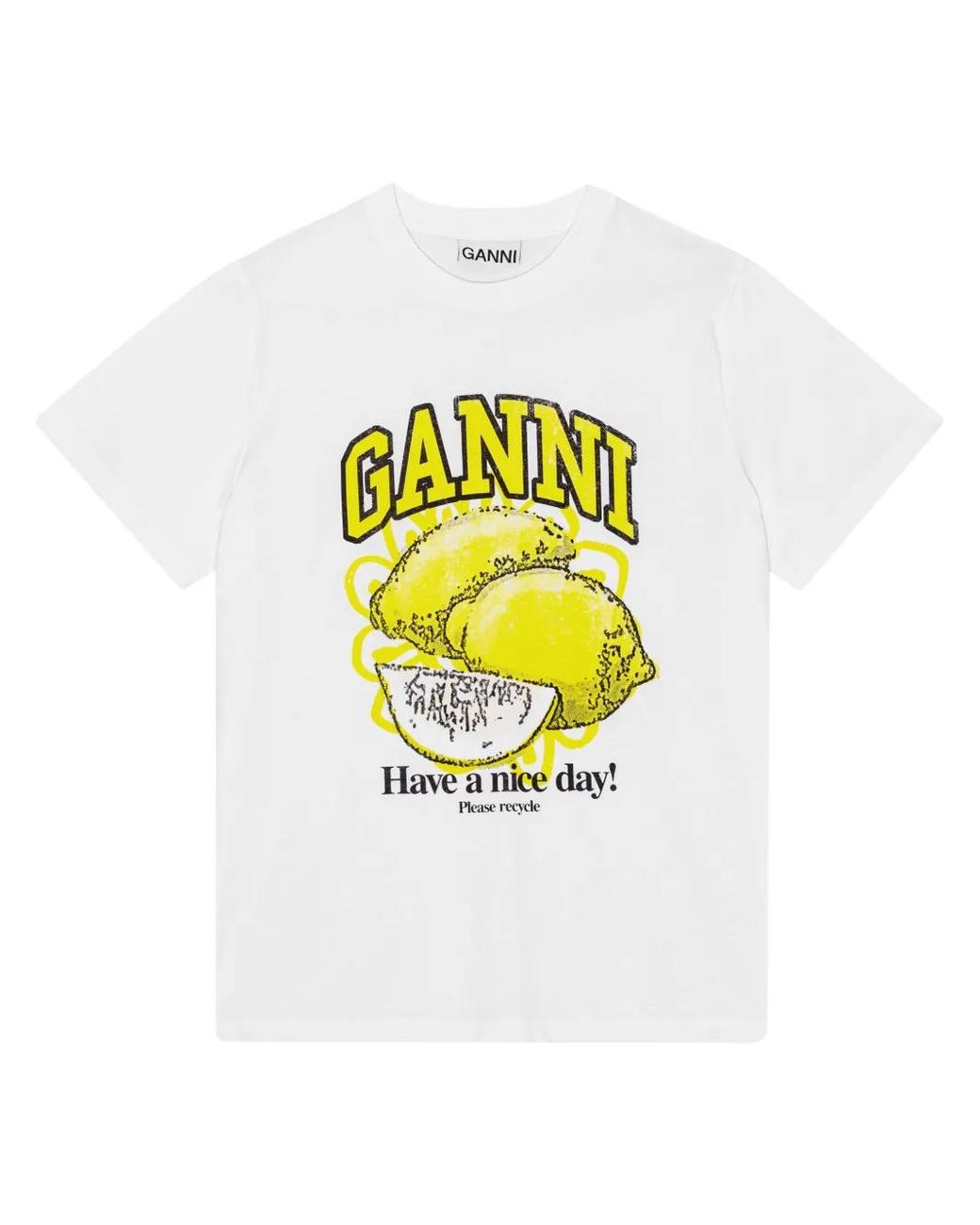 Ganni White Relaxed Lemon T-shirt.