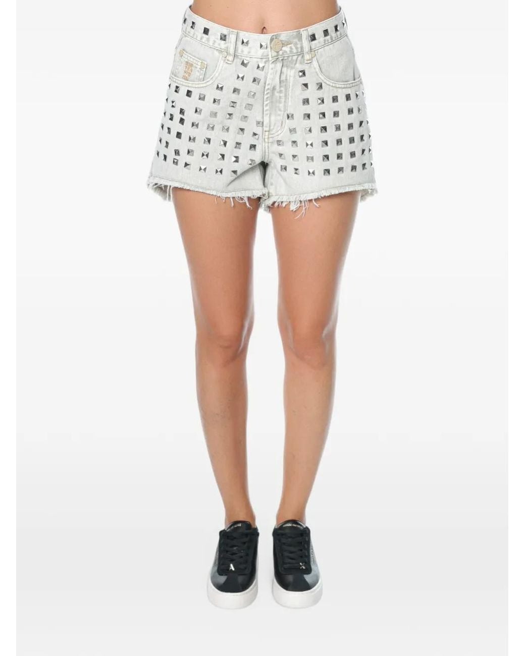 One Teaspoon White Truckers Studded Denim Shorts