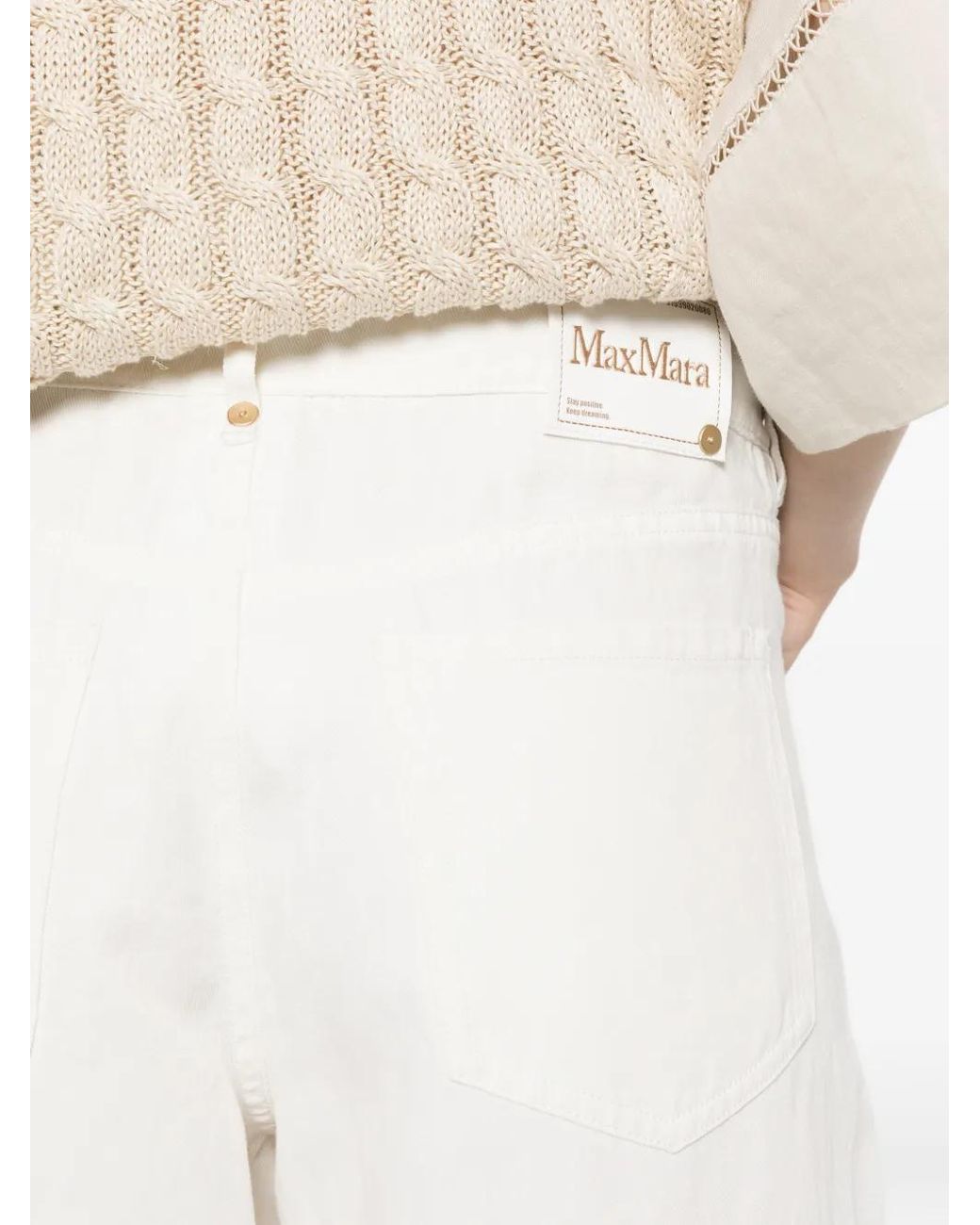 Max Mara White Cotton And Linen Pants