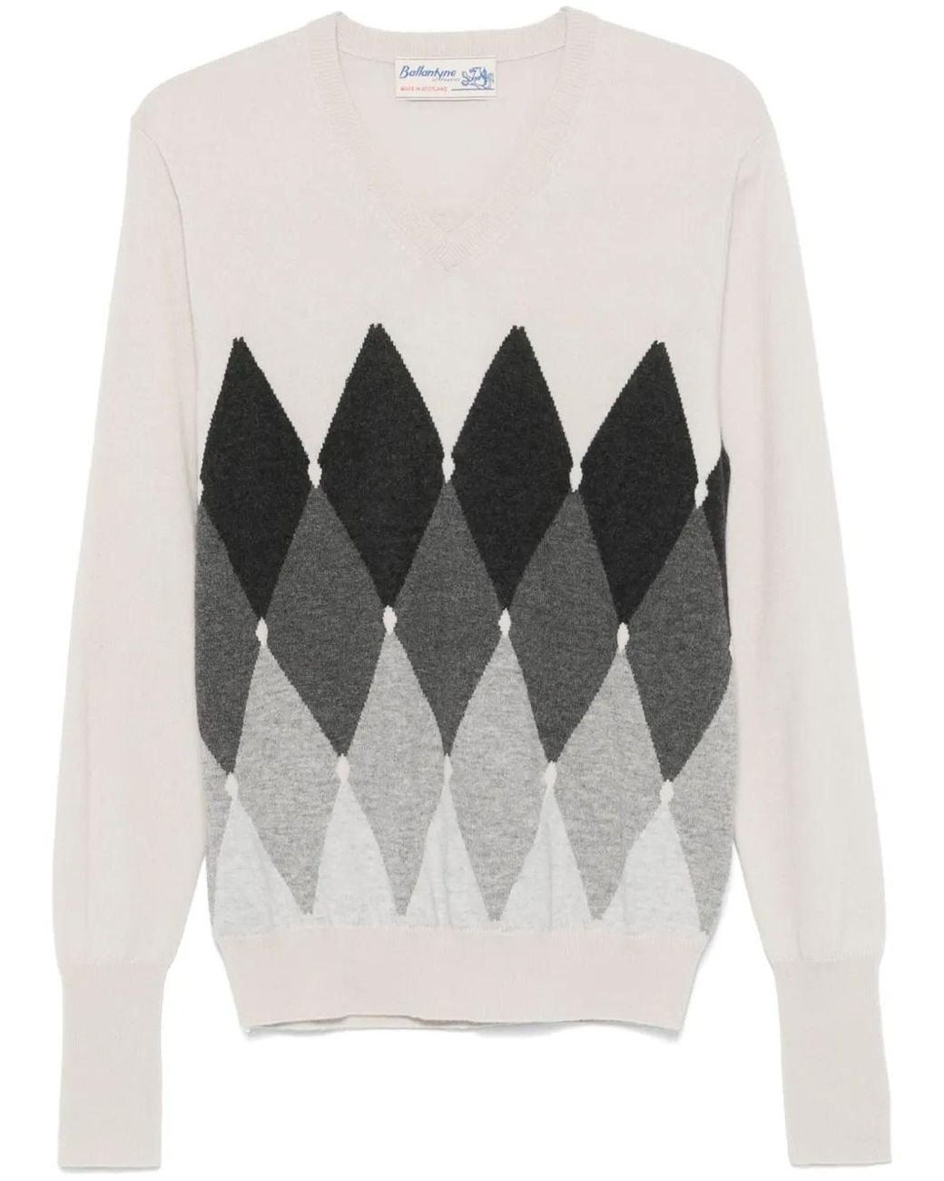 Ballantyne Gray Diamond-Pattern V-Neck Sweater for men