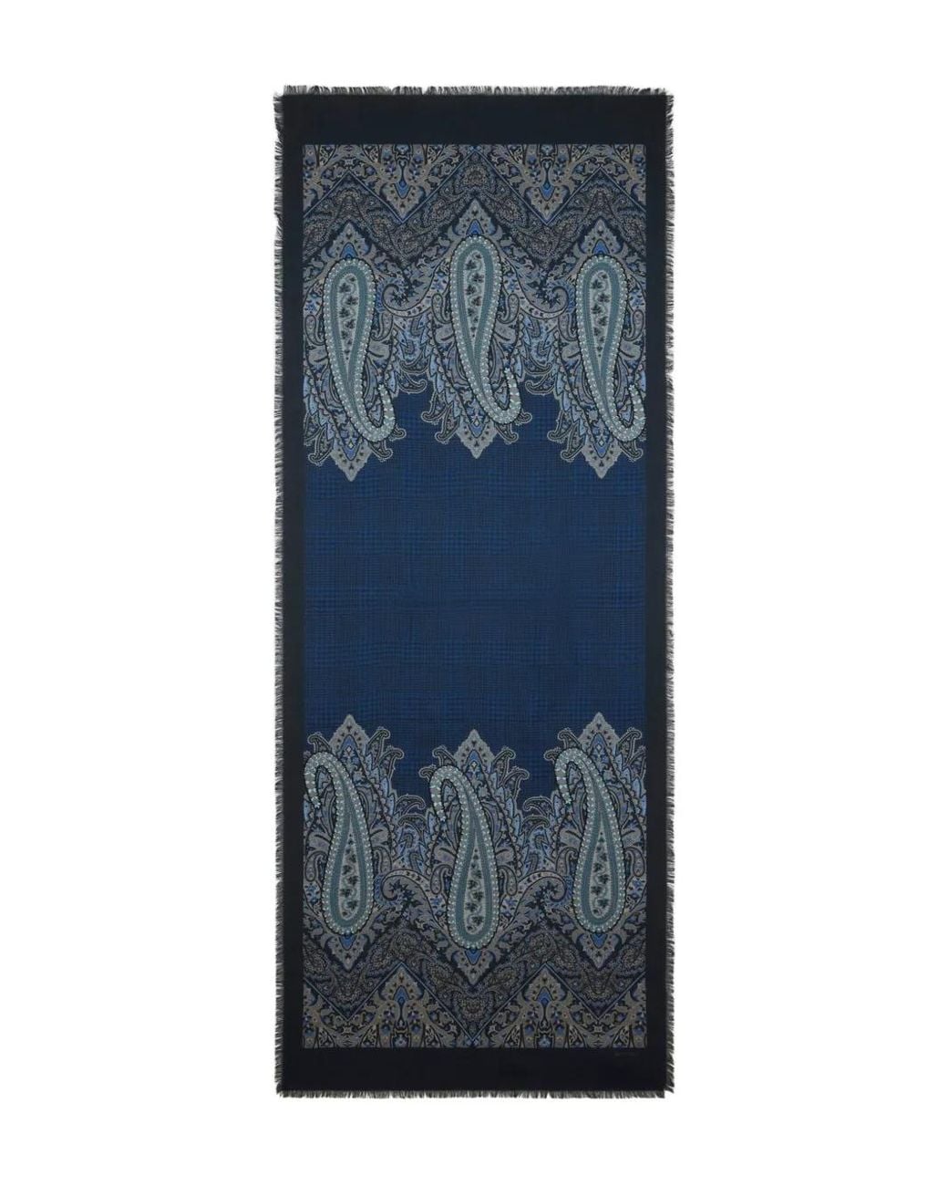 Etro Blue Wool-Blend Scarf With Paisley And Check Motif for men