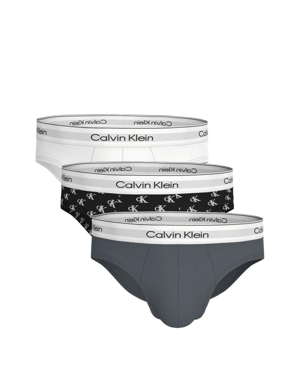 Calvin Klein White Logo-Waistband Monogram-Print Briefs (Set Of Three) for men