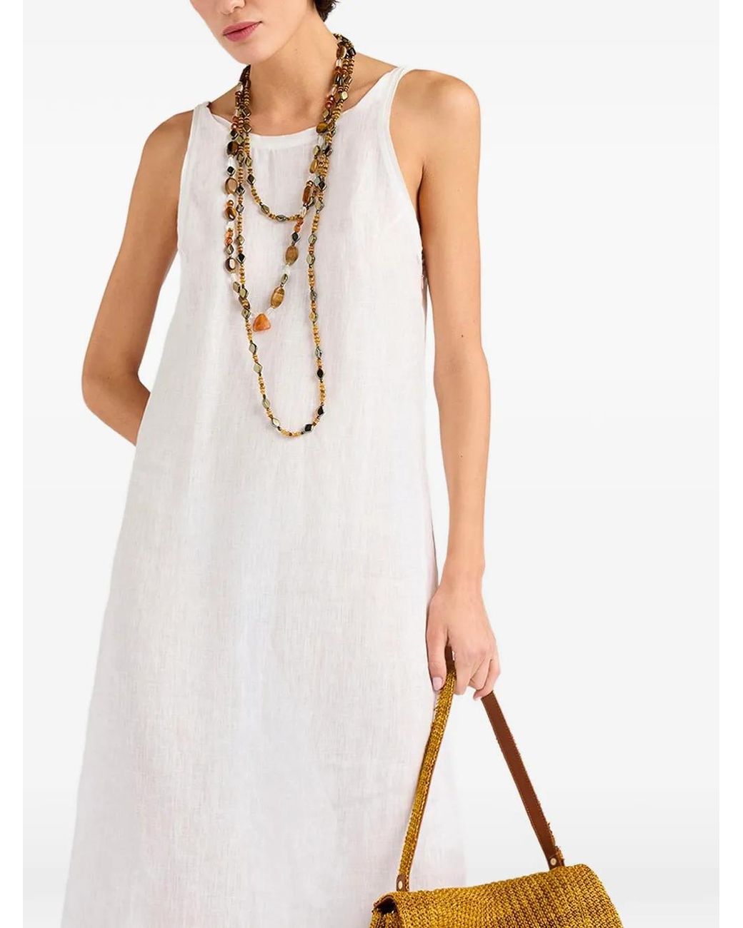Momoní White Ximena Torchon-Strap Back-Vent Maxi Dress