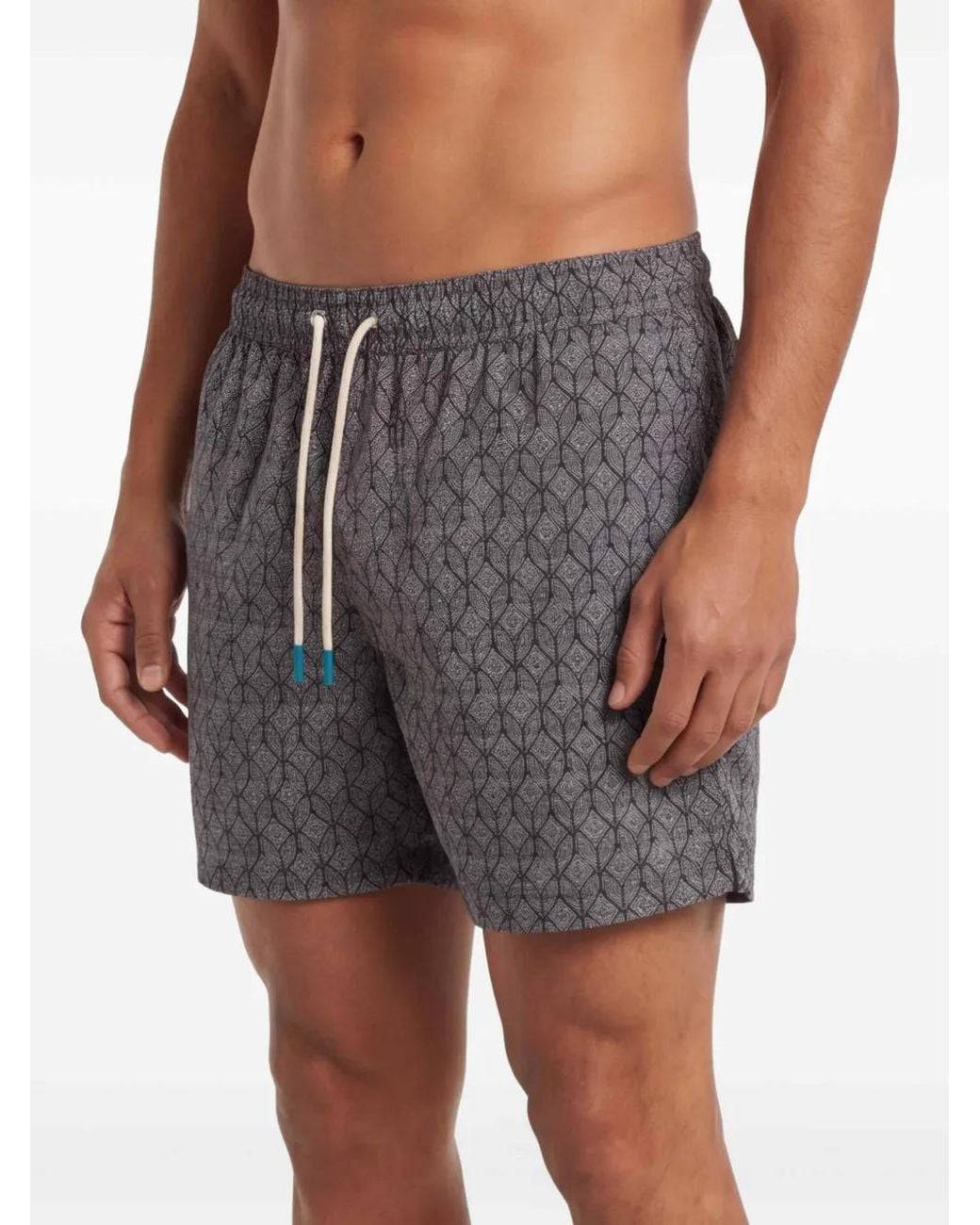Fefe Gray Geometric-Print Drawstring Swim Shorts for men