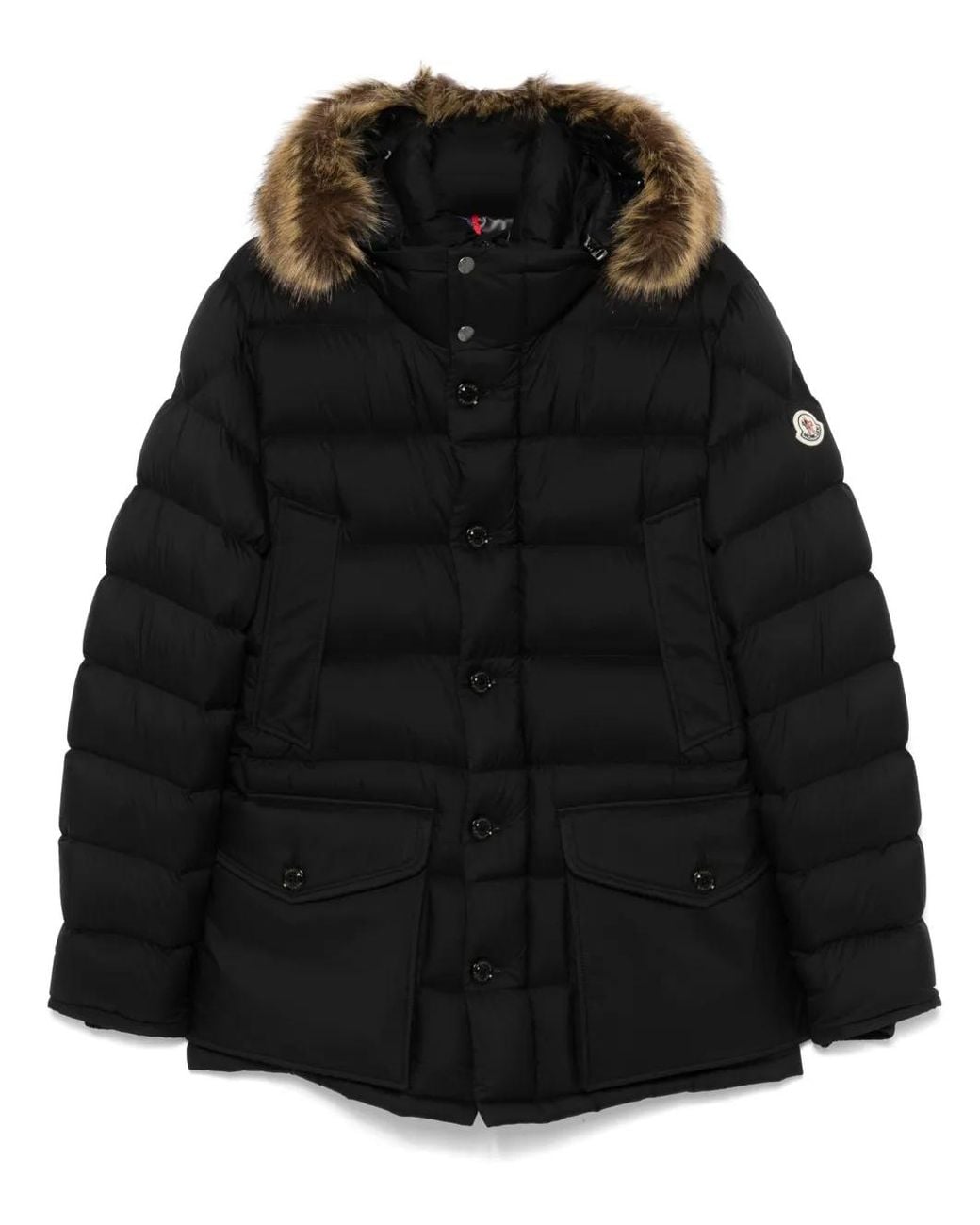 Moncler Black Faux-Fur-Trim Padded Jacket for men