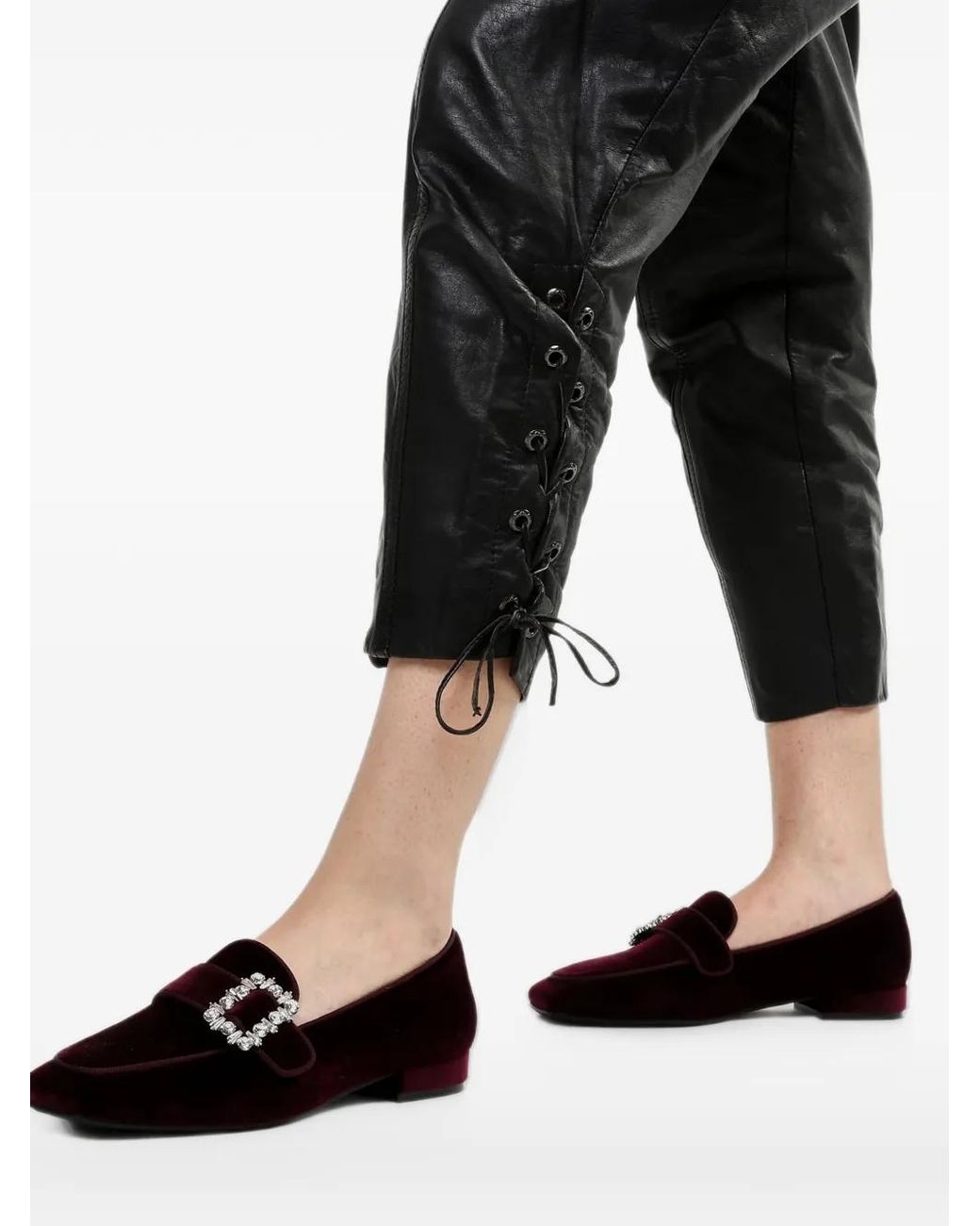 Tosca Blu White Adele Crystal-Buckle Loafers
