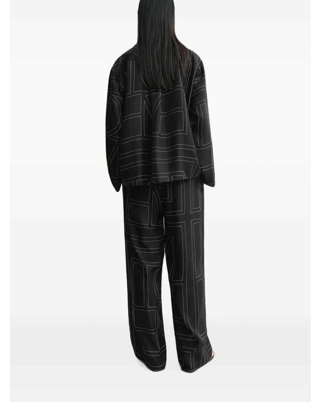 Totême  Black Monogram Silk Pj Top