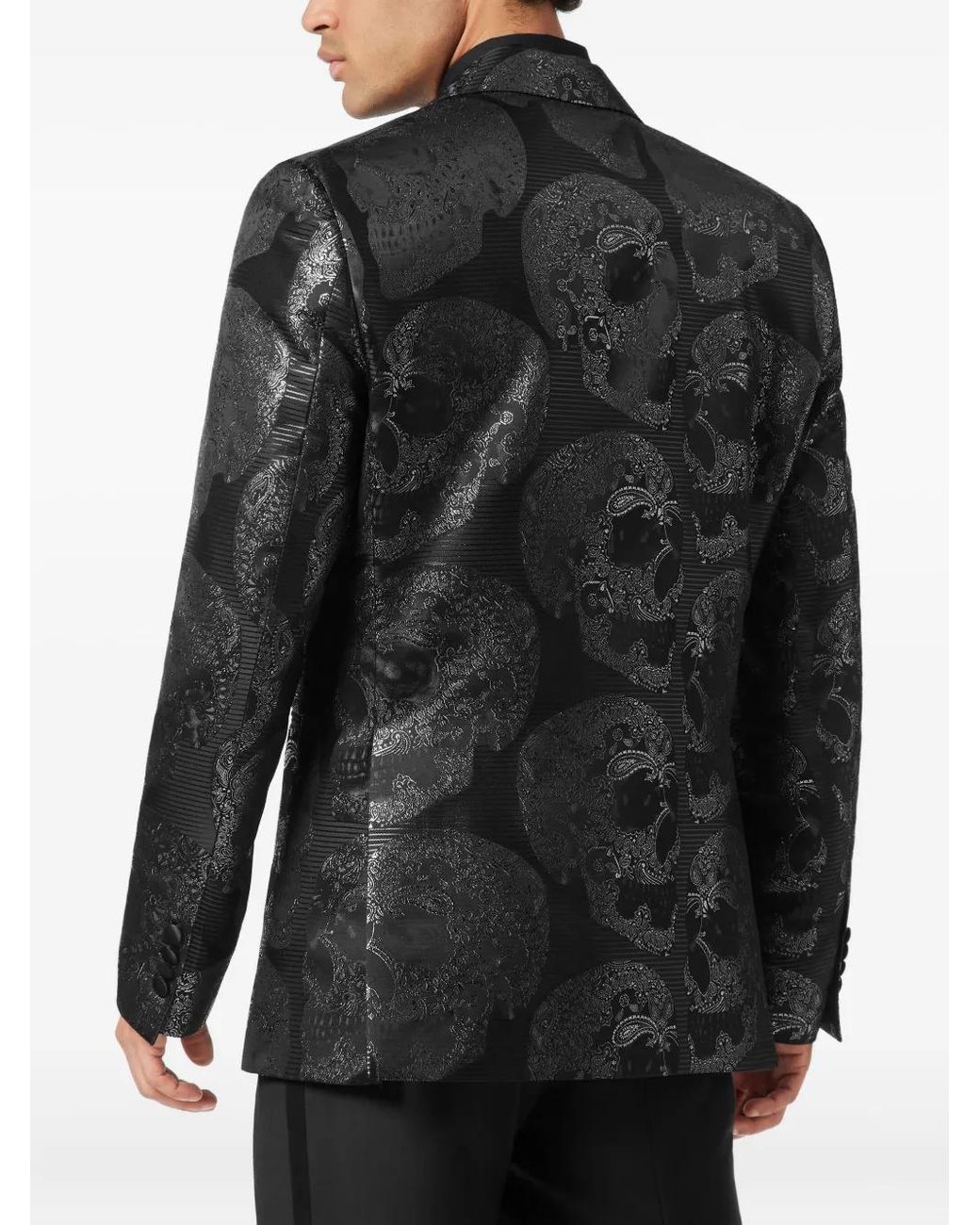 Philipp Plein Black Skull Jacquard Blazer for men