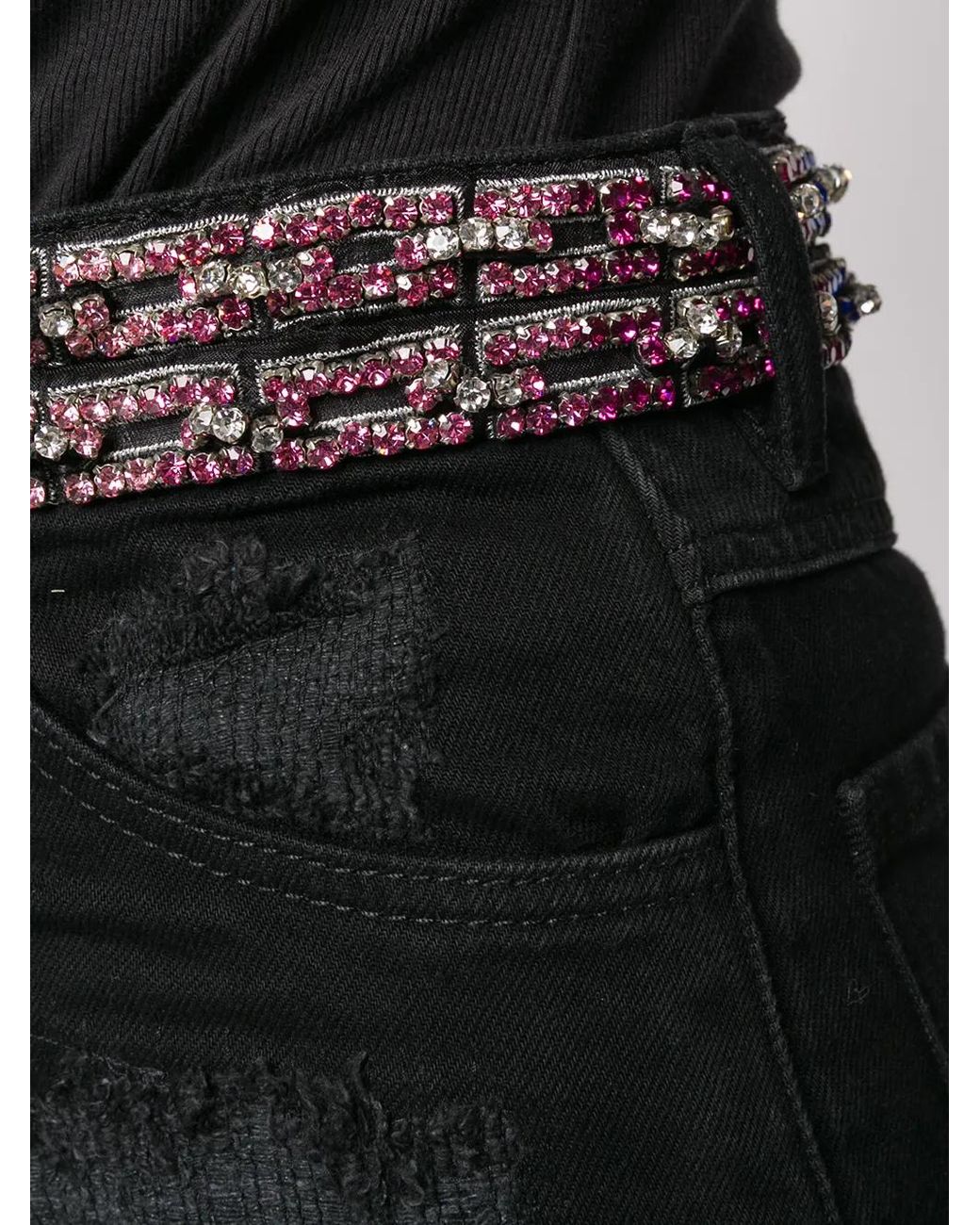 Philipp Plein Black Crystal Embellished Denim Shorts