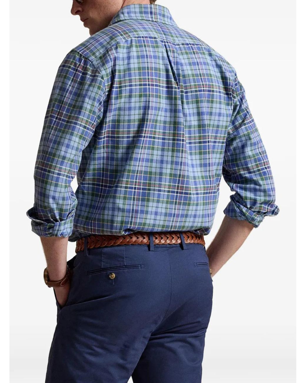 Polo Ralph Lauren Blue Custom-Fit Plaid Oxford Shirt for men