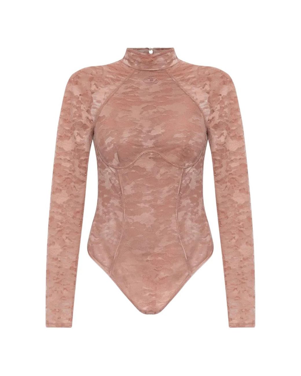 DIESEL Pink Lace-Overlay Open-Back Bodysuit