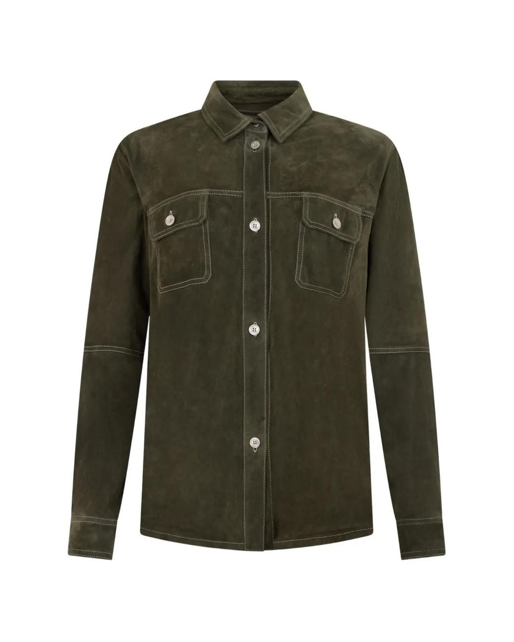 Moorer Green Flap-Pocket Leather Jacket