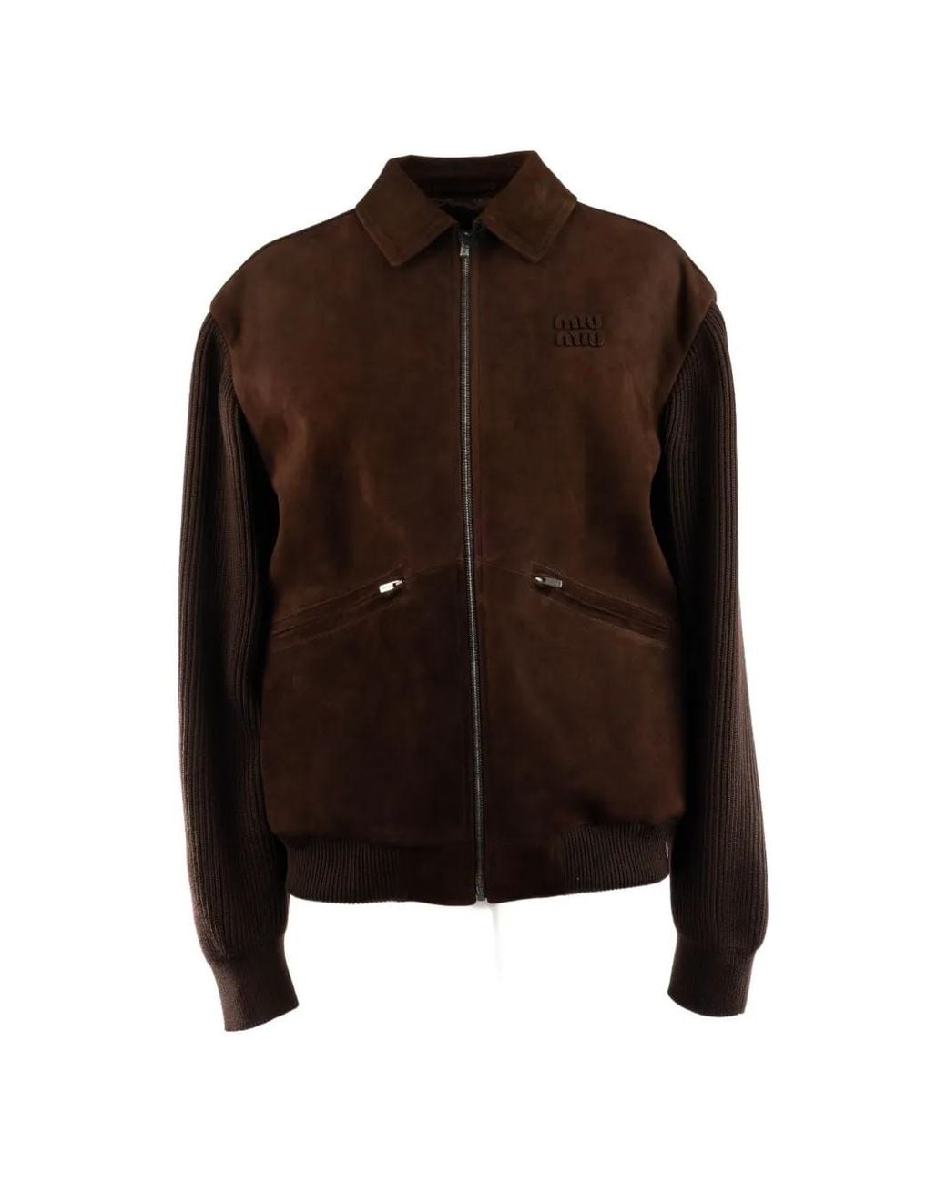Miu Miu Brown Waxed Suede Blouson Jacket