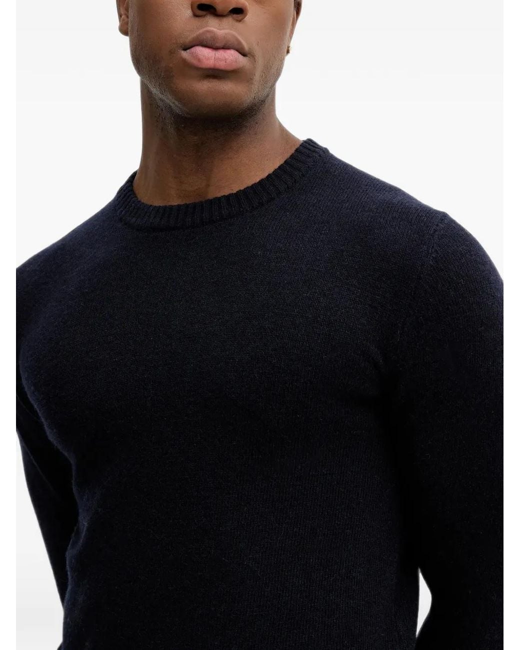 Lindbergh Blue Ribbed-Knit Crew-Neck Sweater for men