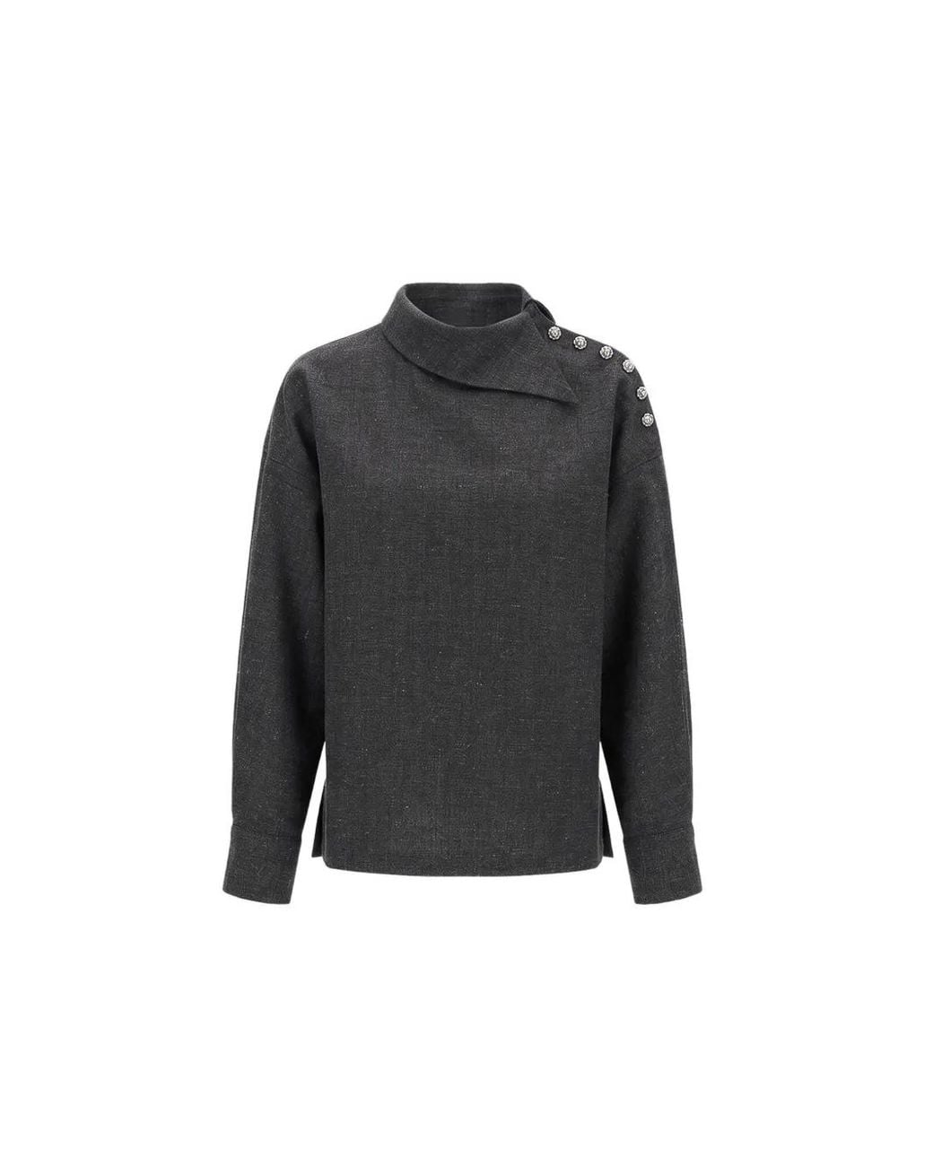 Rohe Gray Button-Shoulder High-Neck Blouse