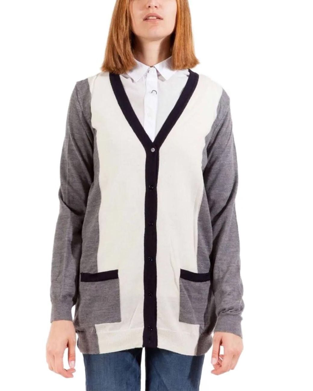Gant Gray Colour-Block Wool Cardigan
