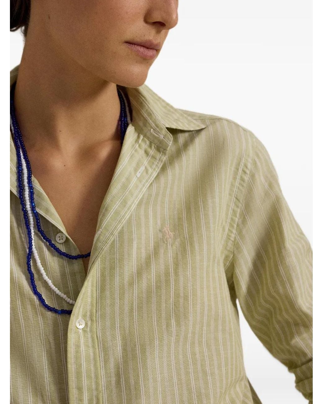 Polo Ralph Lauren Green Classic-Fit Striped Cotton-Linen Shirt