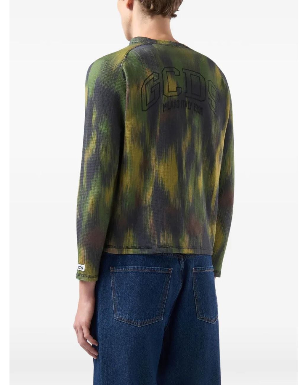 Gcds Green Camouflage-Pattern Long-Sleeve T-Shirt for men