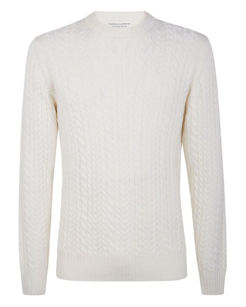 FILIPPO DE LAURENTIIS White Cable-Knit Merino-Wool Sweater for men
