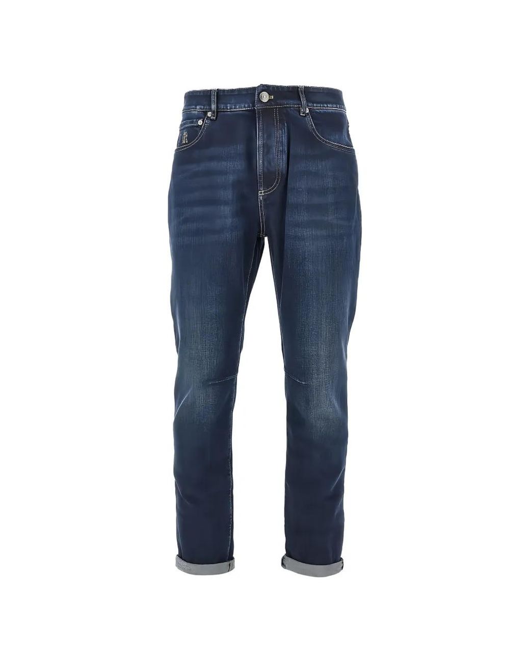 Brunello Cucinelli Blue Belt-Loop Faded Jeans for men
