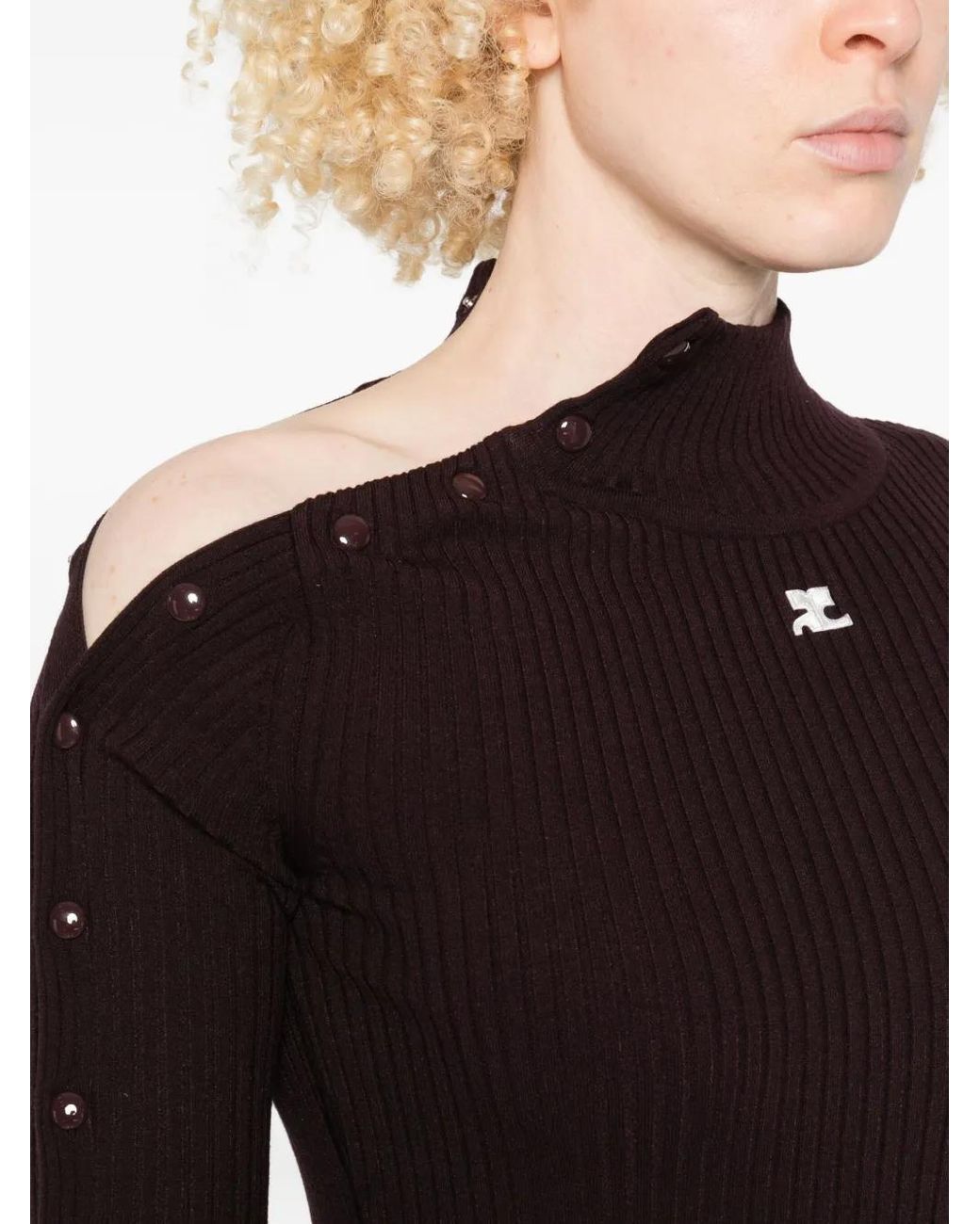 Courreges Black Ribbed Button-Detail Dress