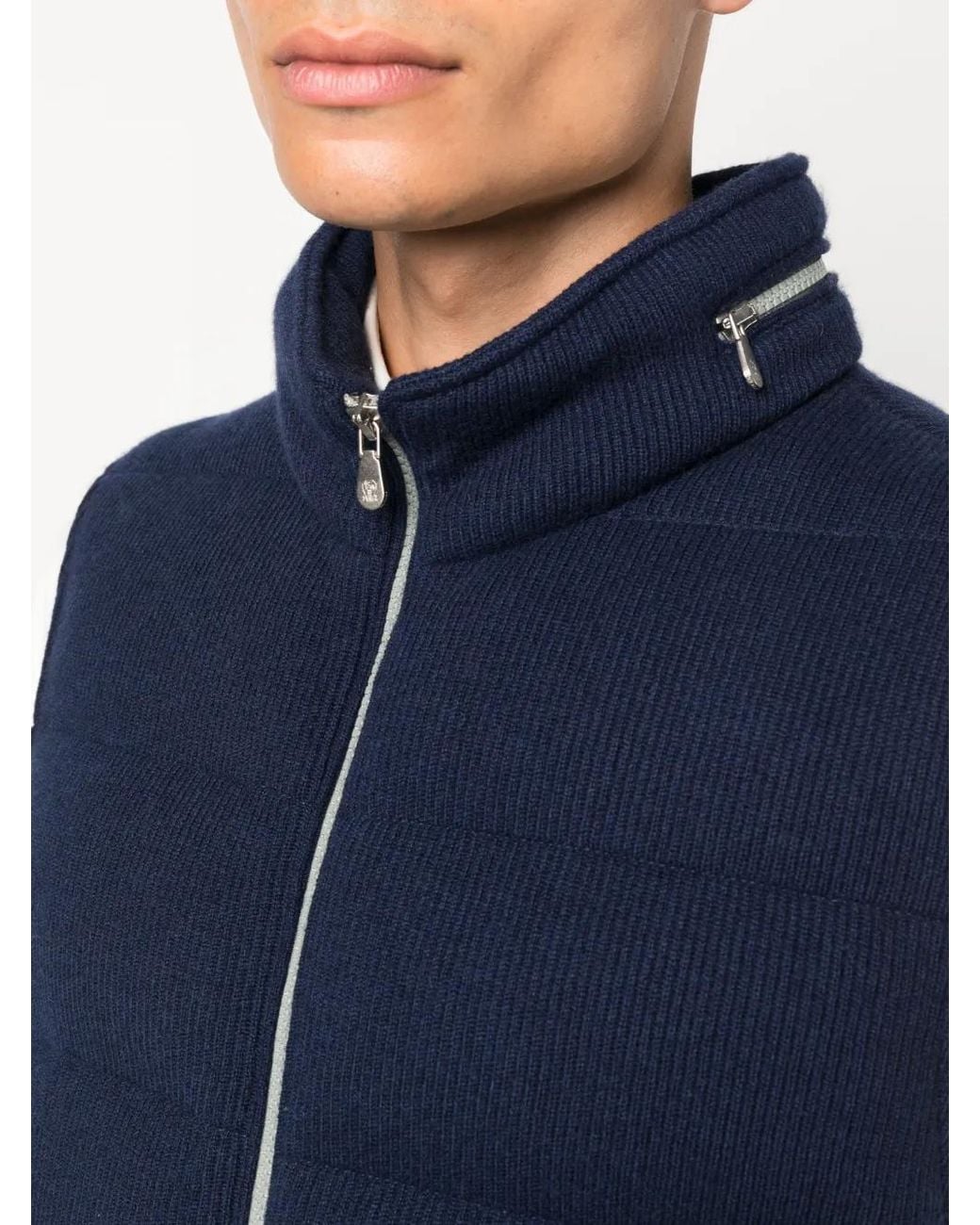 Brunello Cucinelli Blue Ribbed Padded Gilet for men