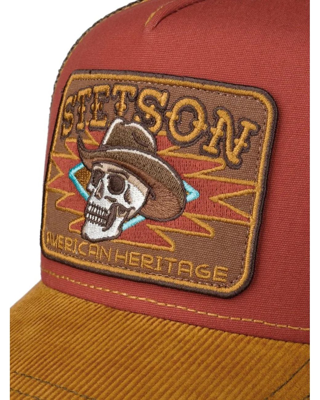 Stetson Brown Cowboy Skull Corduroy-Panel Cap