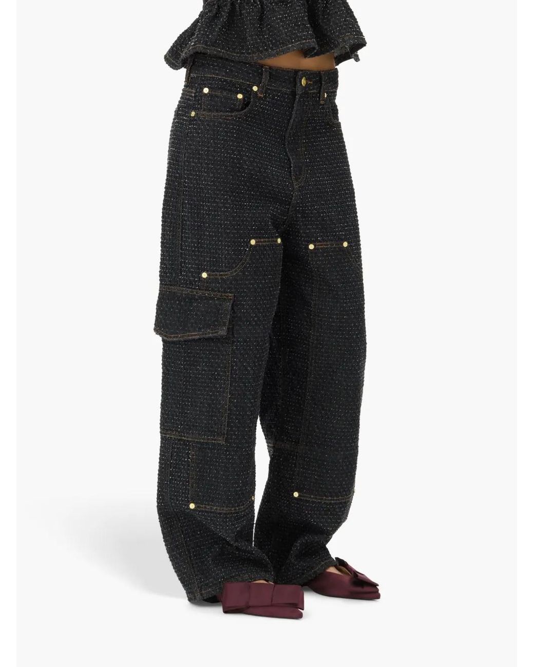 Ganni Gray Fluffy Wide-Leg Jeans