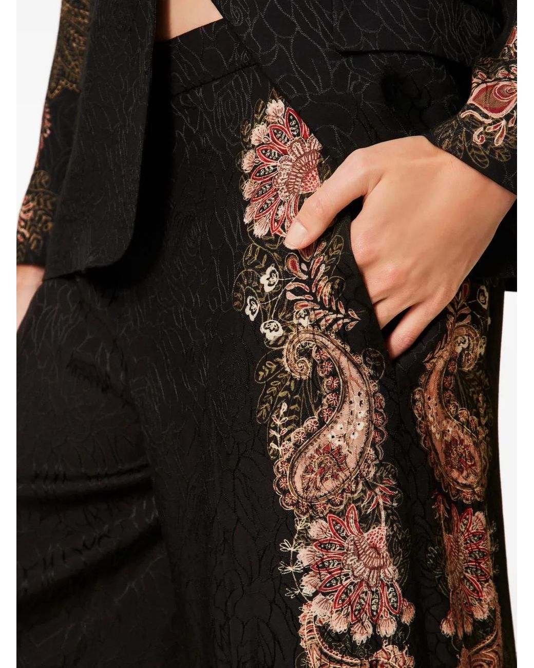 Twinset Black Paisley-Print Trousers