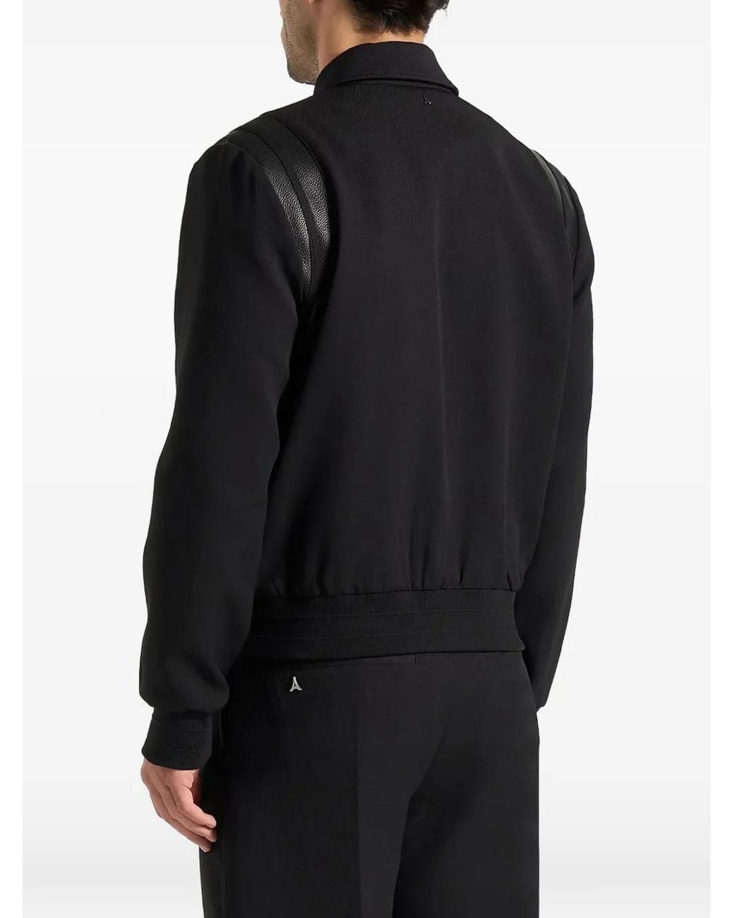 Manière De Voir Black Leather Panelled Varsity Jacket for men