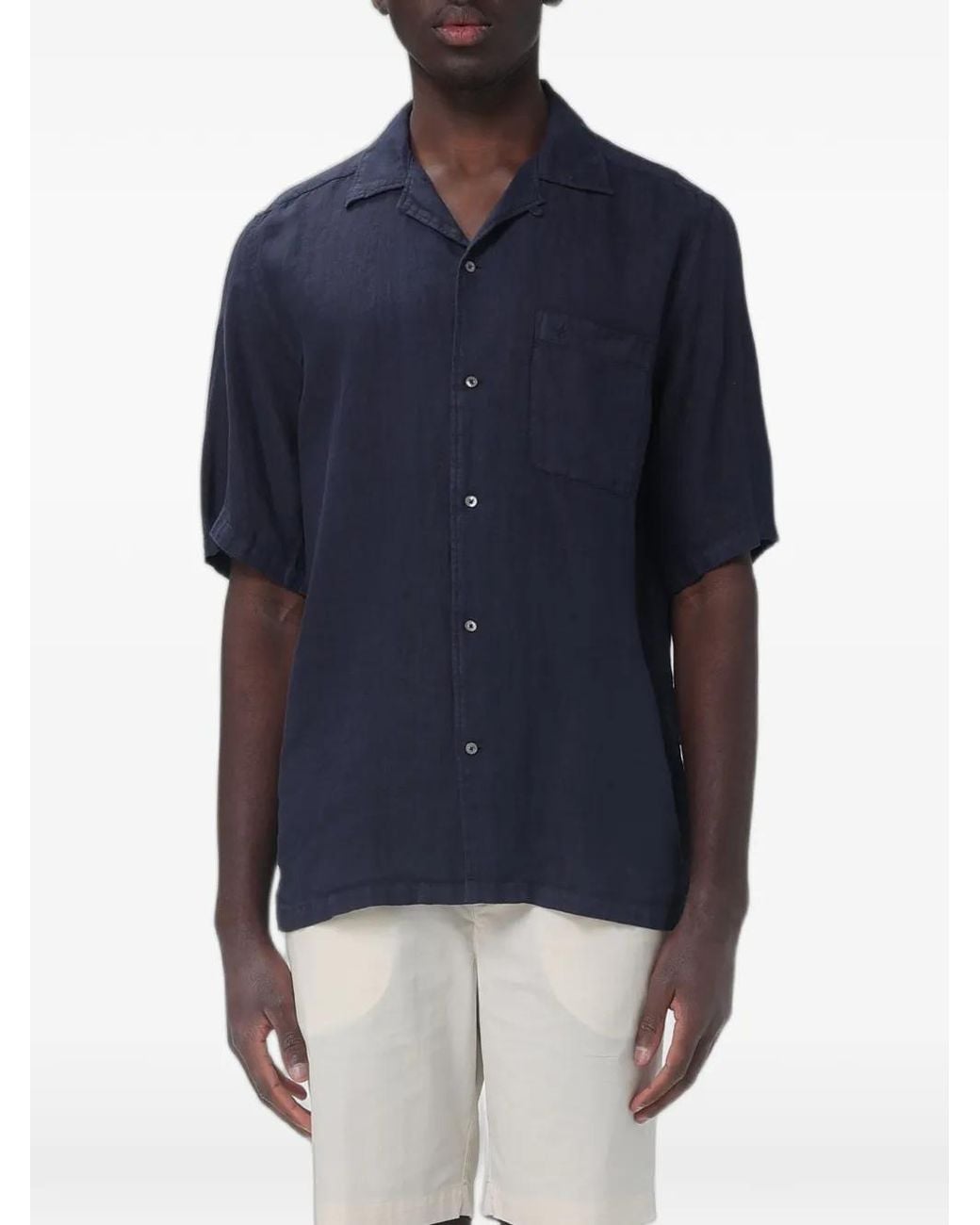Brooksfield Blue Linen Bowling Shirt for men