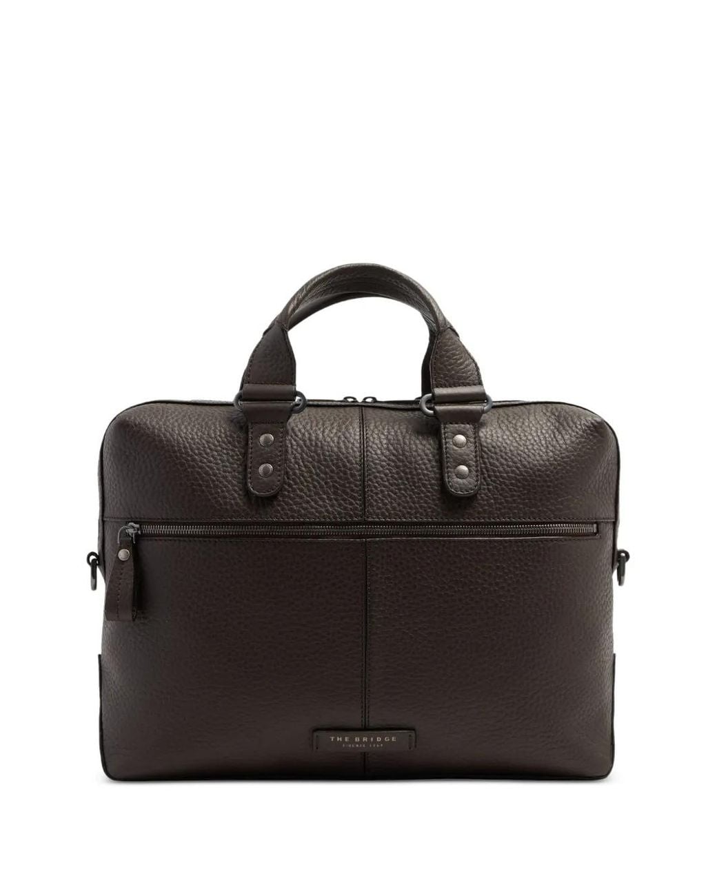 The Bridge Black Manfredi Pebbled Leather Briefcase for men