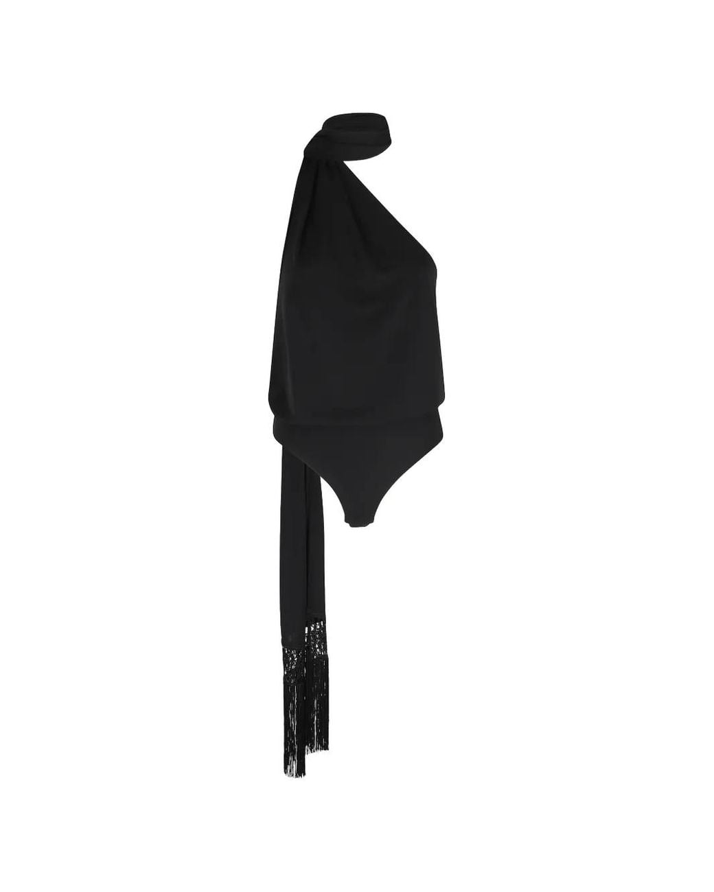 ANDAMANE Black One-Shoulder Fringed Blouse