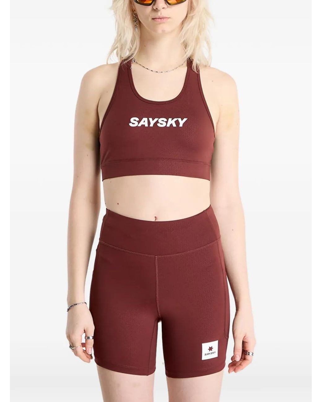 Saysky Red Combat Logo-Print Sports Bra