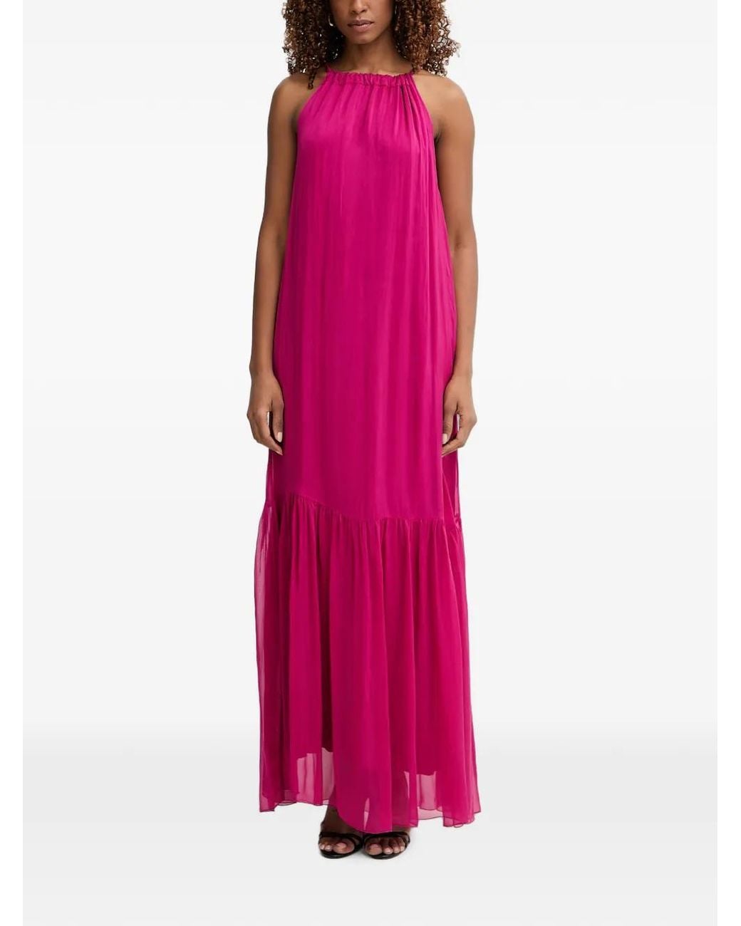 Haveone Pink Halterneck Tiered Maxi Dress