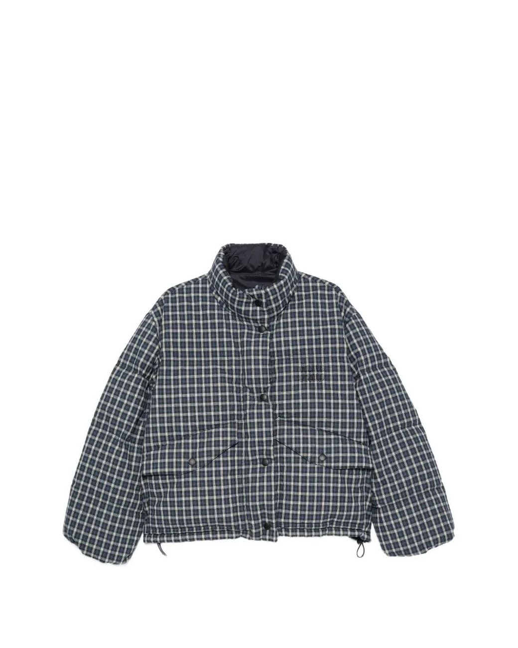 Miu Miu Blue Reversible Flannel Down Jacket