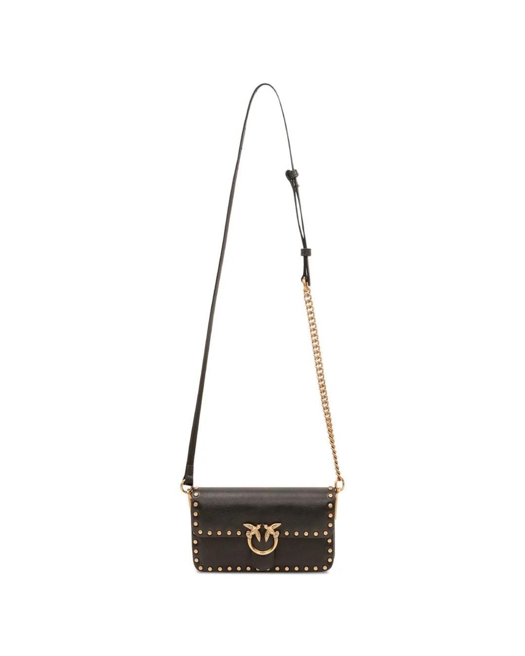 Pinko Black Sac À Bandoulière En Cuir Love One À Clous