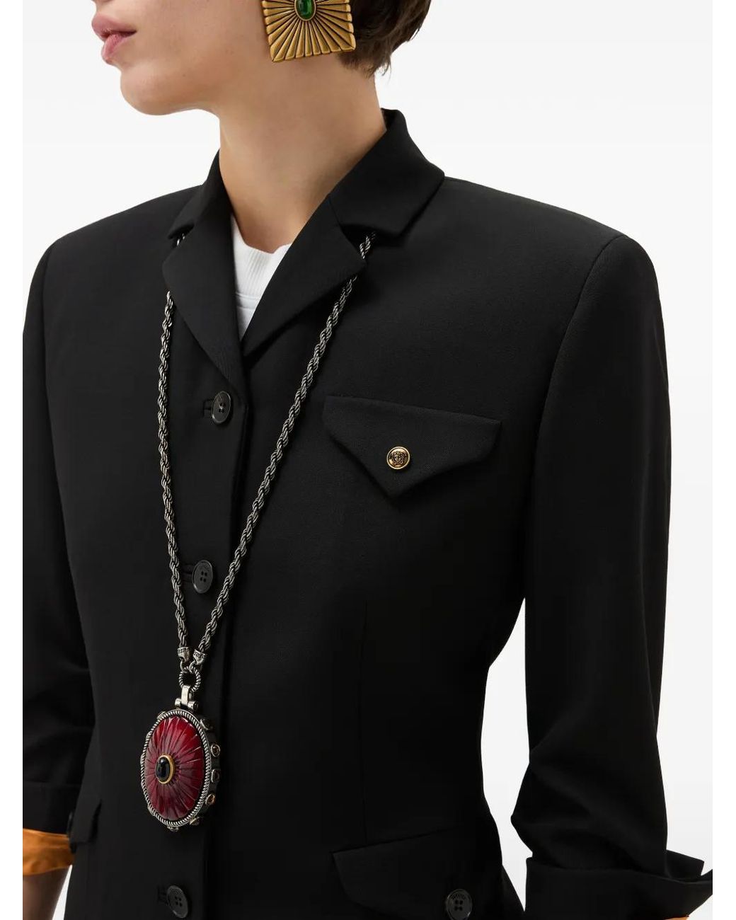 Versace Black Draped Grain De Poudre Wool Jacket
