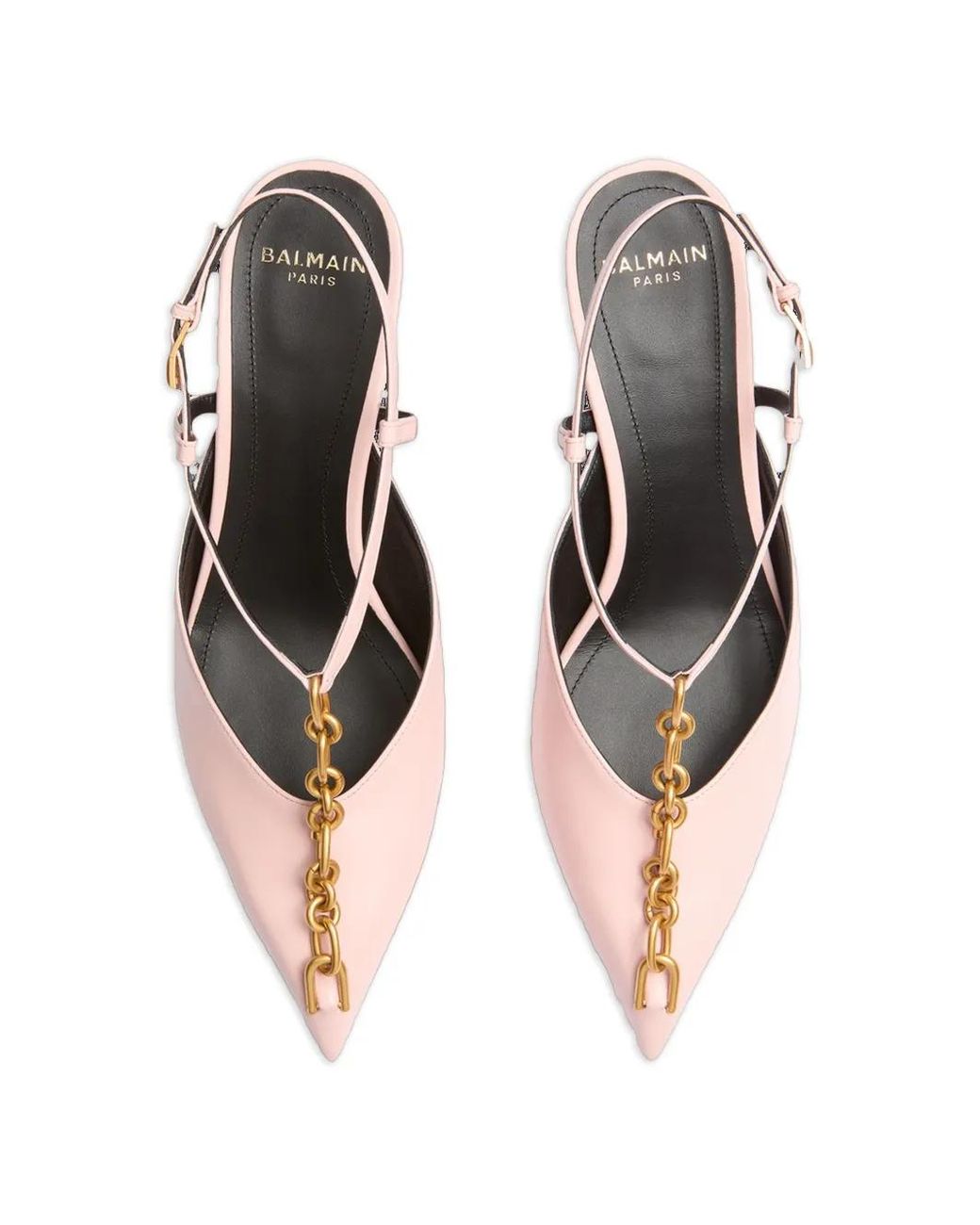 Balmain White Sync Chain Kitten Slingbacks