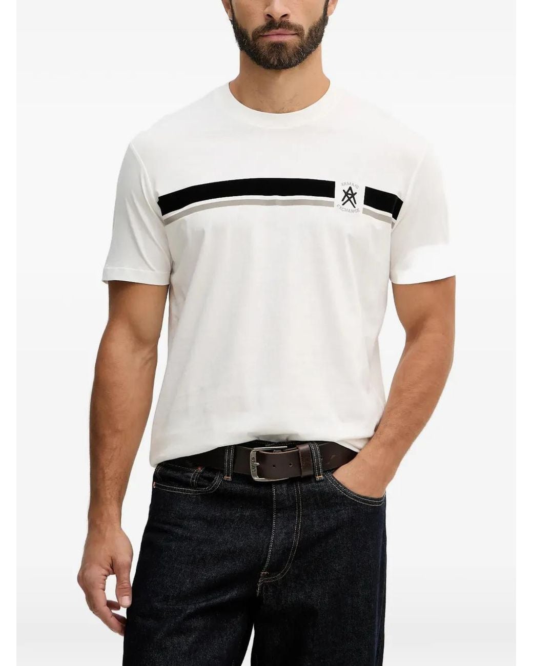 ARMANI EXCHANGE White Logo-Embroidered T-Shirt for men