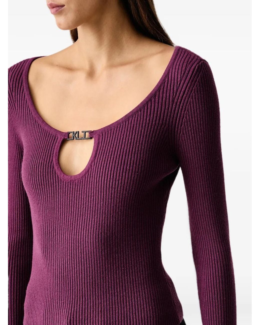 Knit Ribbed Purple Top KARL LAGERFELD Cut-Out Ribbed Long-Sleeve Top in Purple | Lyst