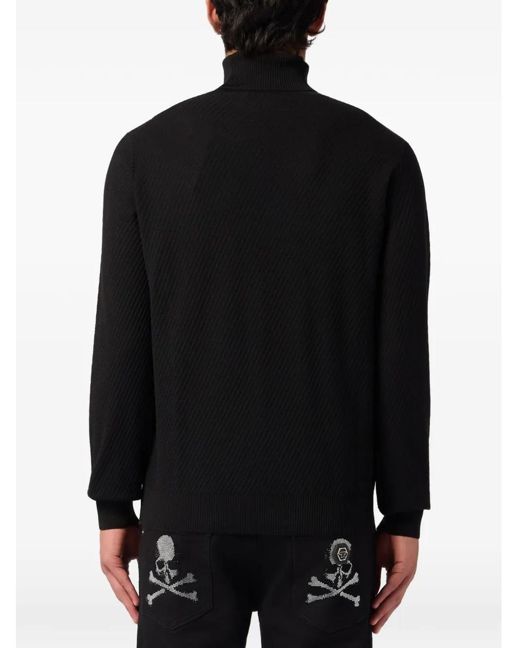 Philipp Plein Black Knitted Turtleneck Pullover Wool-Silk Blend for men
