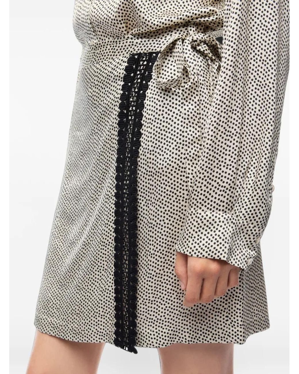 Pinko Gray Mini Shirt Dress With Polka-Dot Print And Lace