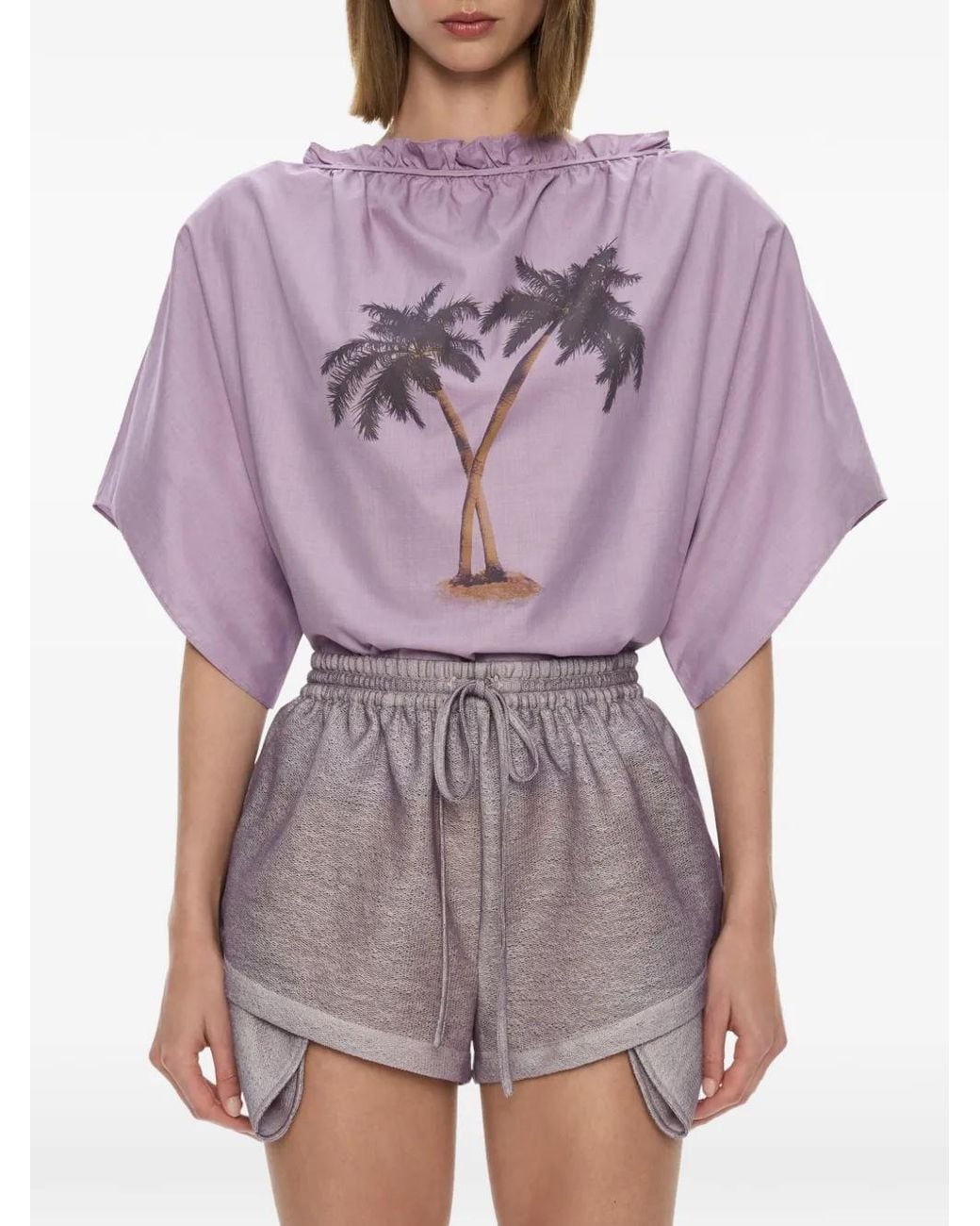 Christopher Esber Purple Mirage Palm Ruffled Top
