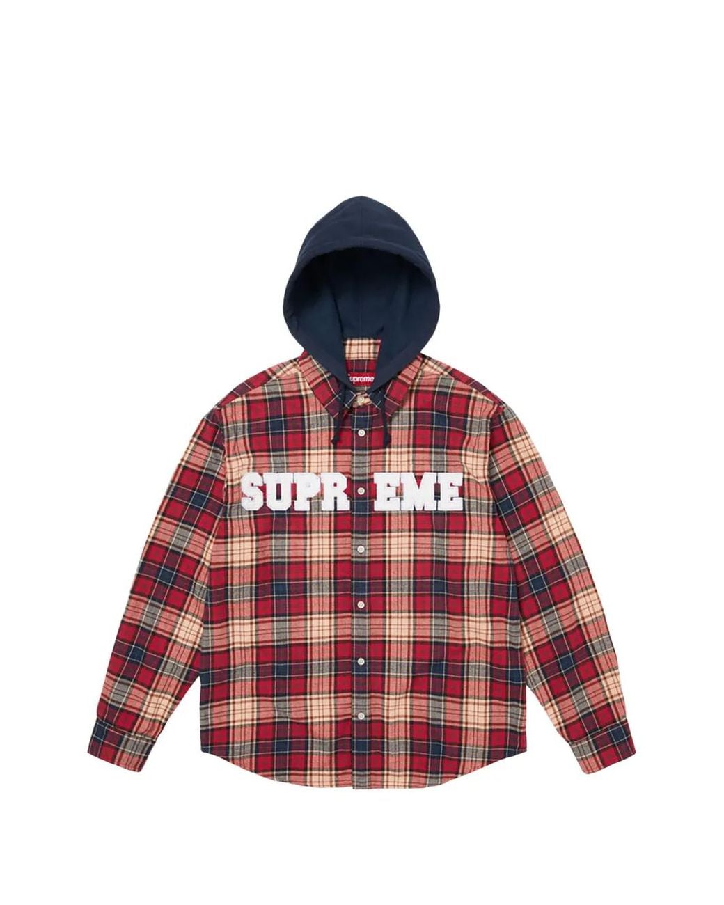 Supreme Red Appliqué Hooded Flannel Shirt for men