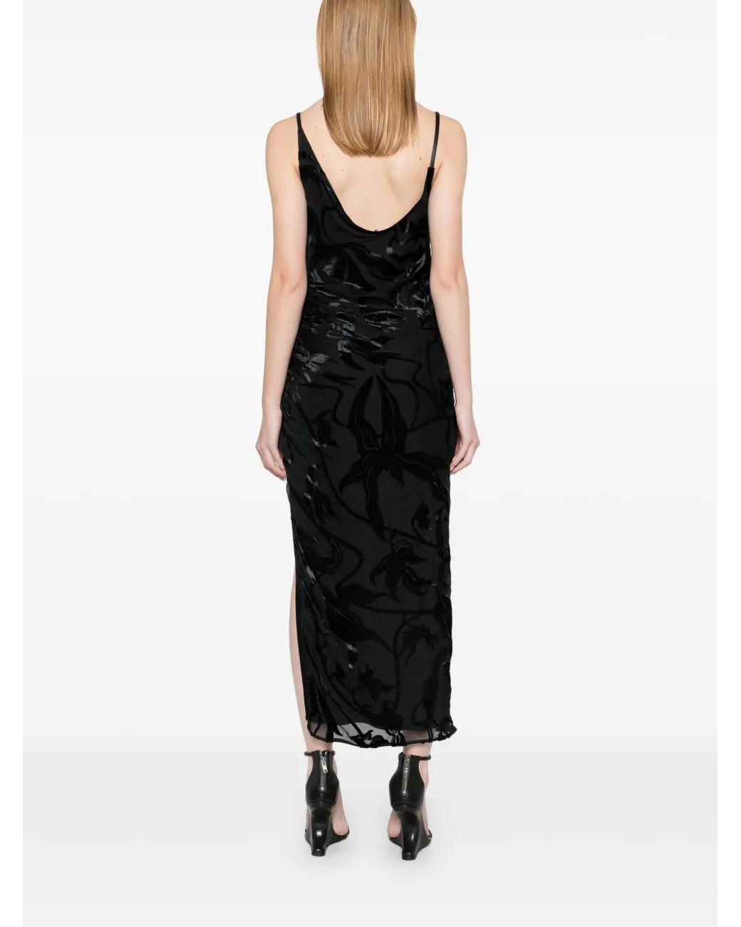 Mugler Black Ruched Midi Dress