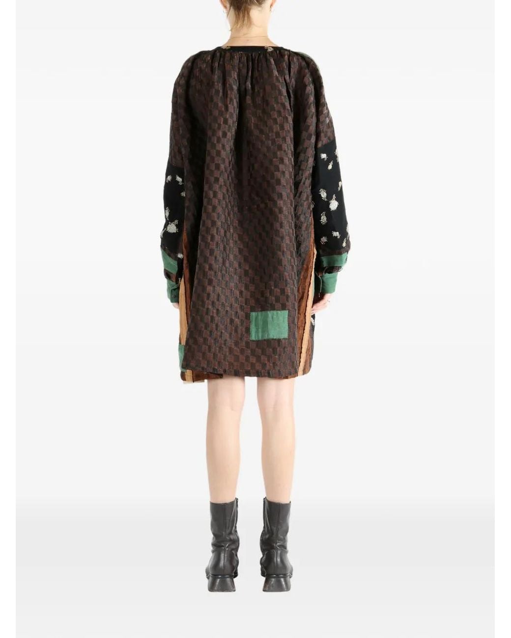 Commun's Black Checks Patchwork Top