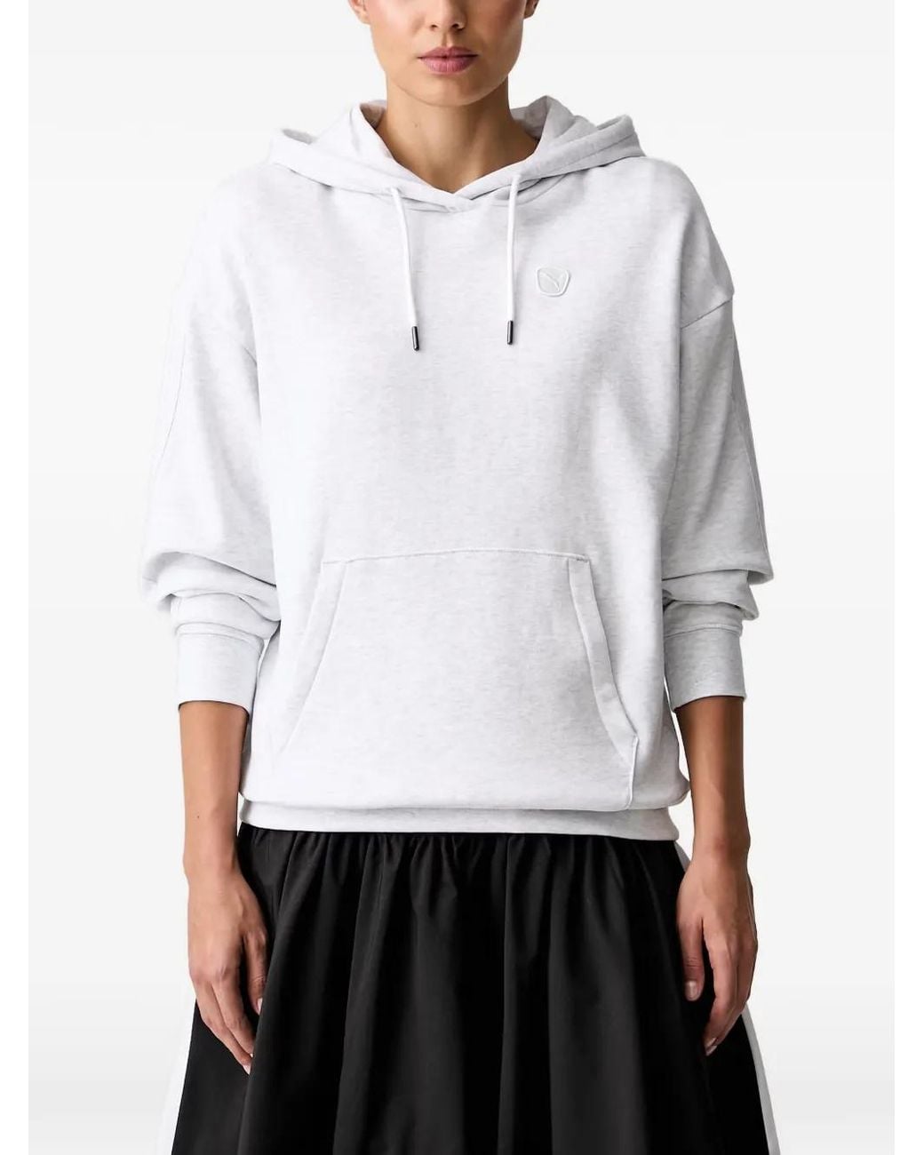PUMA White Essentials Elevated Logo-Patch Hoodie