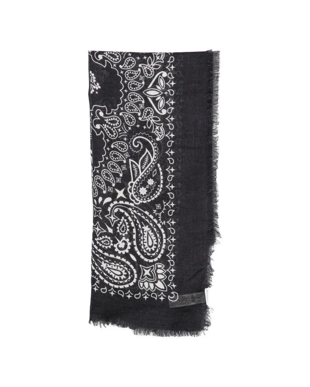 Mc2 Saint Barth Black Foulard Maxi Paisley-Print Frayed Scarf